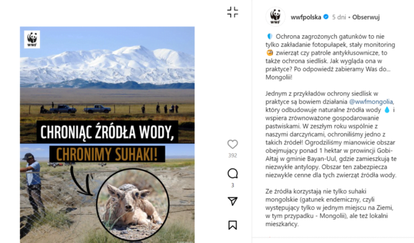 WWF Polska – post na Instagramie
