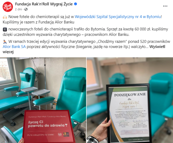 Fundacja Rak'n'Roll – post na Facebooku, treść ukazująca efekty działań