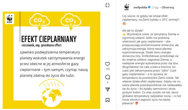 Organizacja WWF Polska – post na Instagramie
