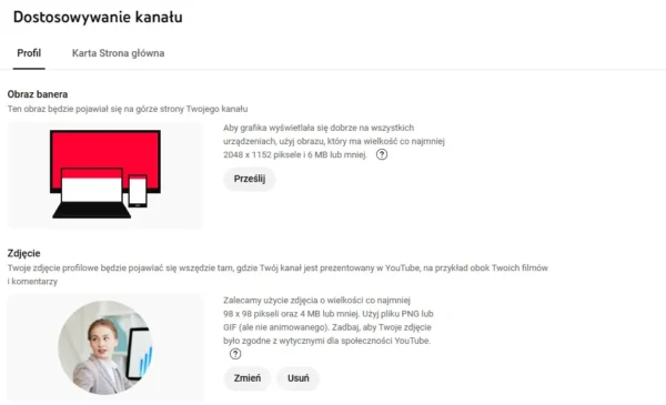 dostosowywanie kanału YOUTUBE