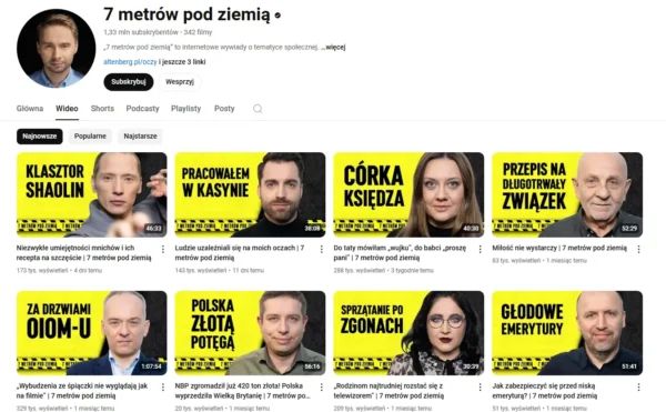 wyraziste kolory na wszystkich miniaturkach na kanale